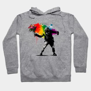 Captivating Banksy-Inspired Artwork: Man Flowers colorful Hoodie